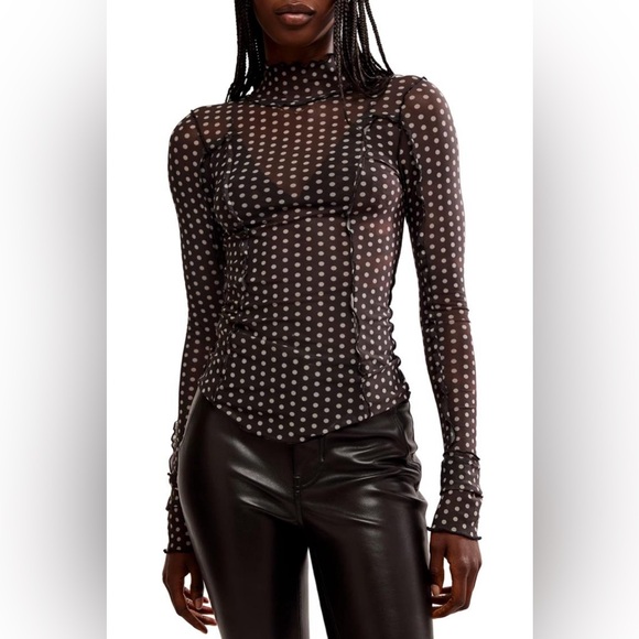 Free People Charlie Printed Mesh Top in Luna Dot Long Sleeve Size Small EUC - Picture 1 of 11